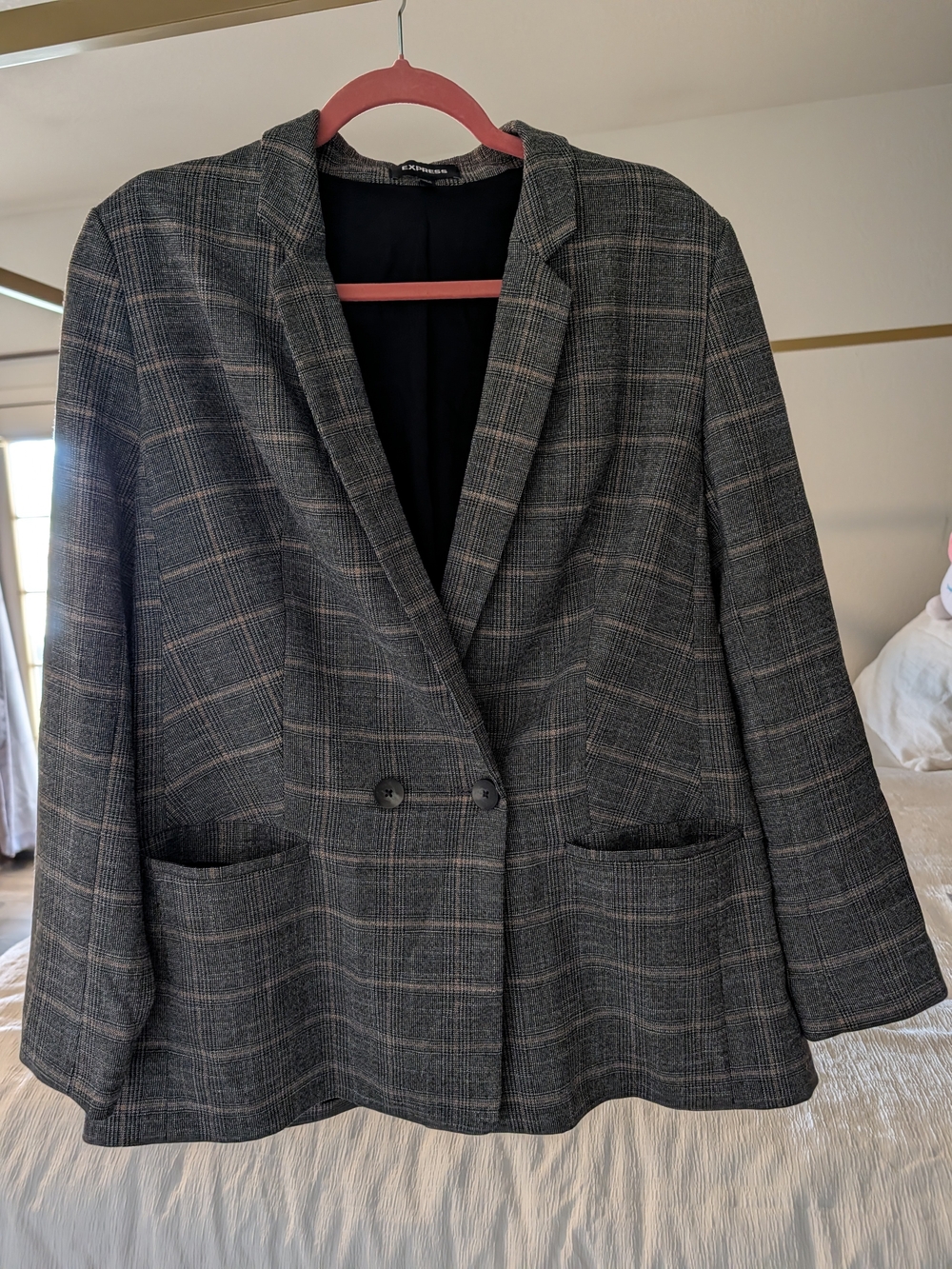 Express Women's Plaid Blazer in Gray & Black